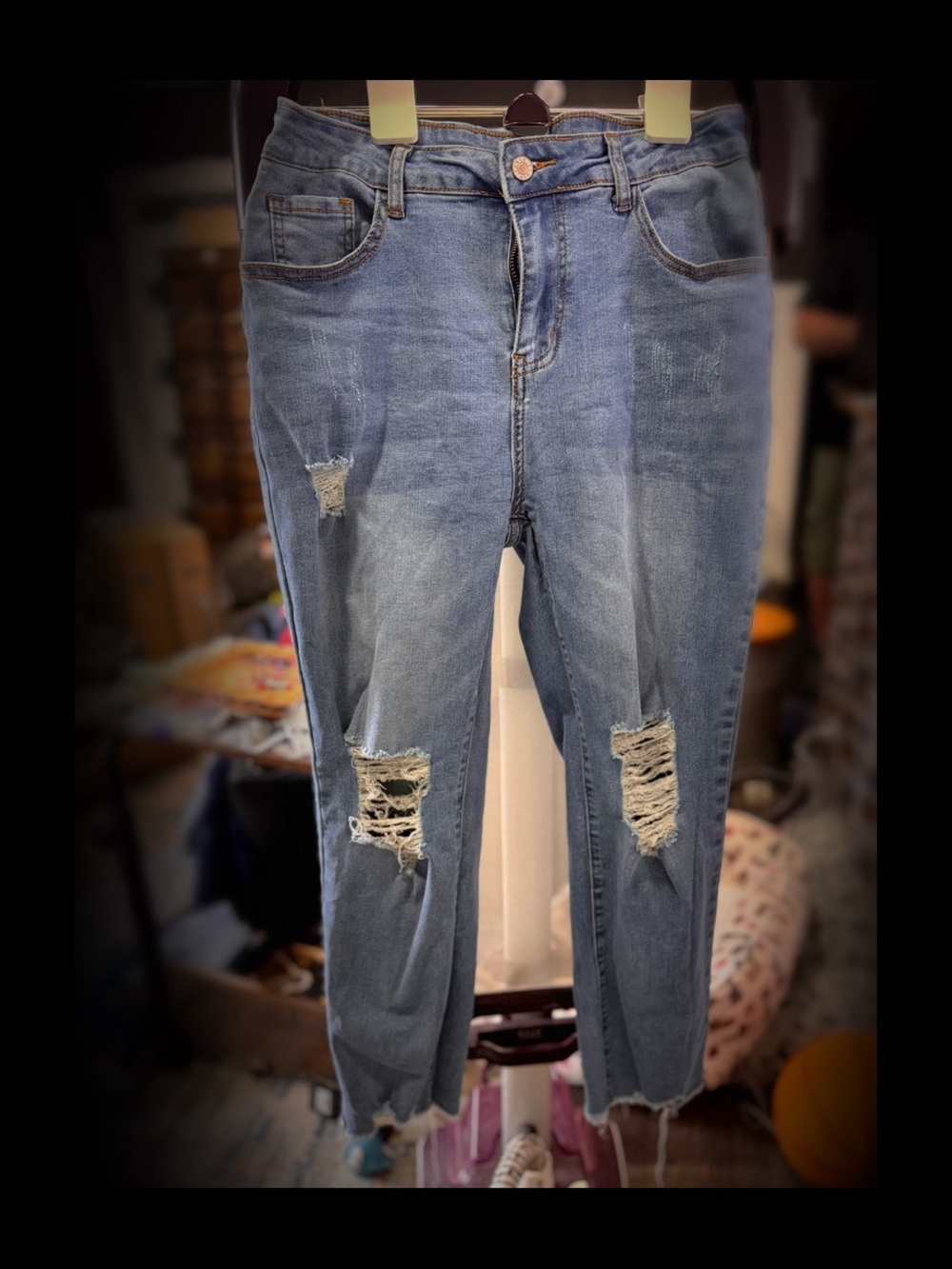 High-Rise Distressed Blue Denim Jeans — Women’s Fashion Fit